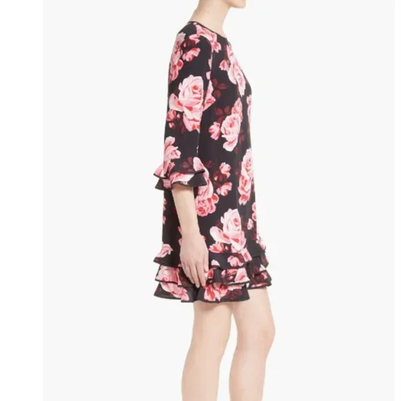 Kate Spade pink black Rambling Roses Rosa Ruffle Shift Dress size large nwot - Picture 4 of 16